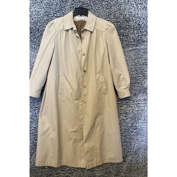 Vtg Sharon Rainwear 11/12 Khaki Tan Women's Classic Lined Trench Coat - Picture 11 of 13